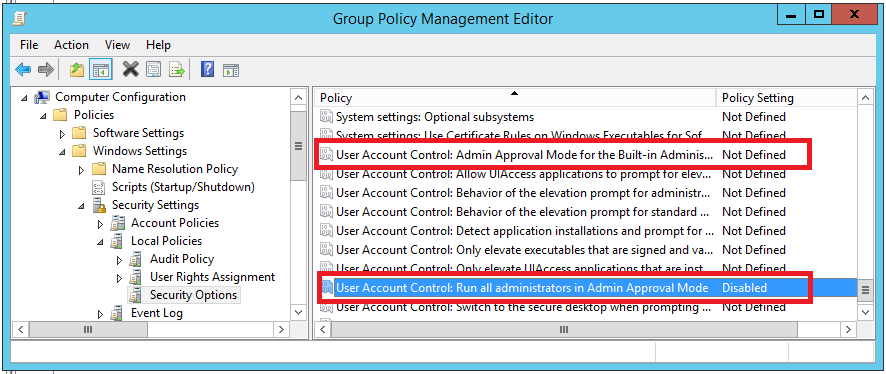 user right assignment policies