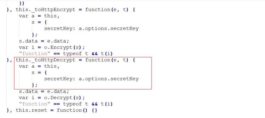 The suspicious code block contains references to decryption and secret keys